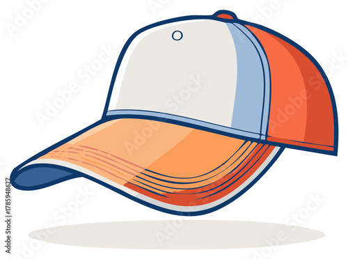 Orange and White Baseball Cap Illustration Isolated on White Background