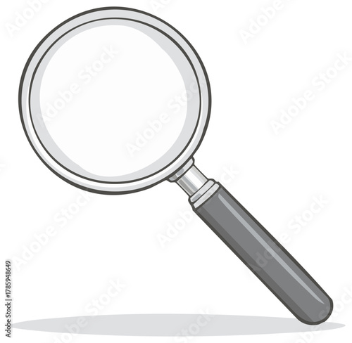 Cartoon illustration of a magnifying glass tool, research and discovery