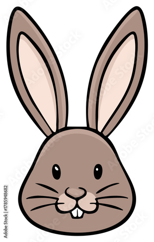 Cute cartoon rabbit head with long ears and big front teeth looking friendly