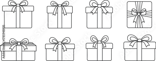 Collection of gift boxes with ribbons, perfect for holiday, birthday, or special occasion designs and illustrations