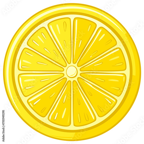 Vibrant Yellow Lemon Slice Cross Section Isolated Digital Graphic Illustration
