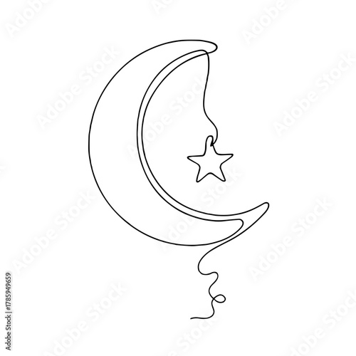 Moon with a star pendant Christmas DIY Process — Outline / Minimal Linear Vector
