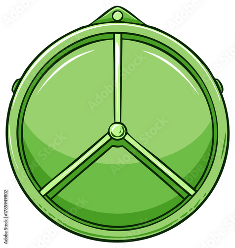 Green circular porthole or industrial window with three spoke propeller design