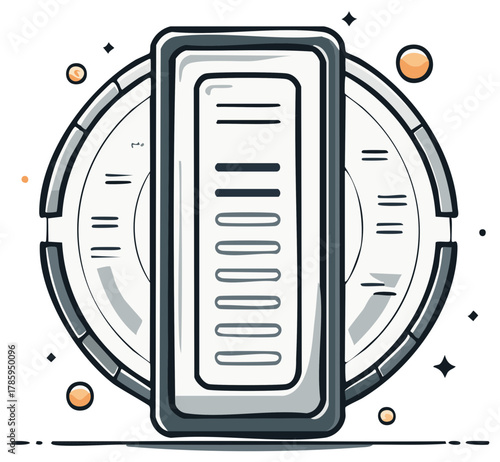 Futuristic data server and information storage hub cartoon illustration