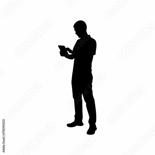 Silhouette of a cold chain expert checking digital sensor data isolated on white background