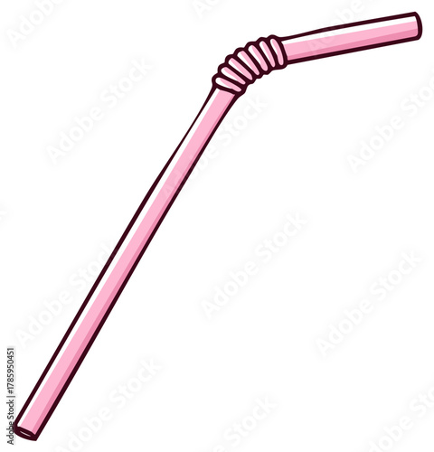 Cartoon illustration of a pink plastic flexible drinking straw on a plain background