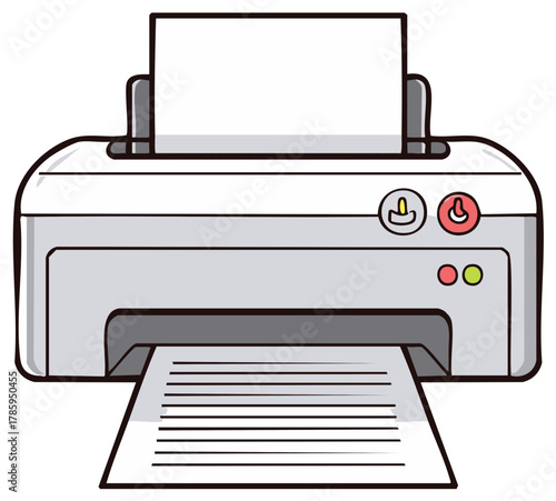 Illustrative printer with paper outputs flat style vector for office work concepts
