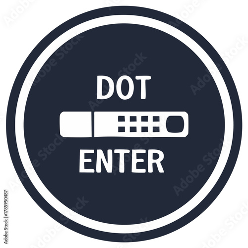 Circular emblem with DOT ENTER text and zipper illustration in white