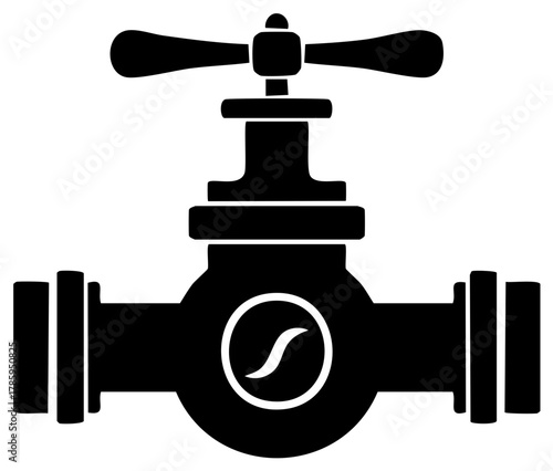 Black Glyph of a Water Valve with Handle Controlling Flow for Industrial Plumbing and Resource Management