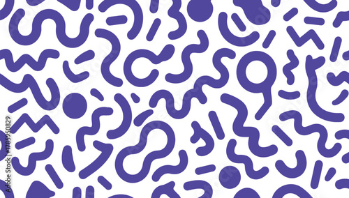 seamless pattern featuring abstract shapes in a bold purple hue against an isolated on white background