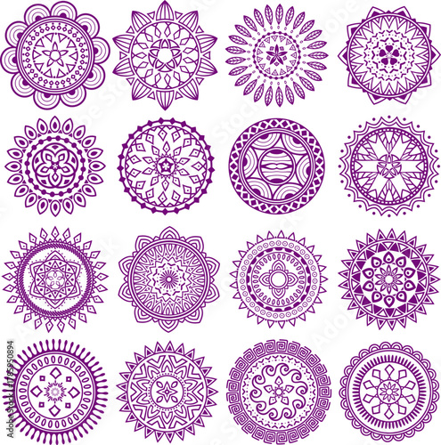 Violet Decorative Mandala Collection Vector Illustration