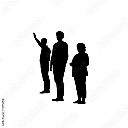 Silhouette of adult learners in community education program isolated on white background