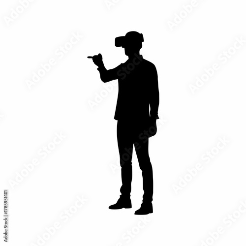 Engineer silhouette using vr headset for bridge construction monitoring isolated on white background