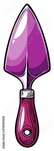 Purple trowel illustration, gardening hand tool in flat design.