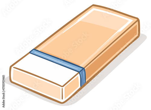 Cartoon eraser illustration of a rectangular writing tool with a blue and white area