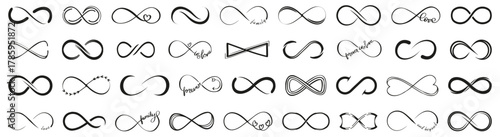Infinite love symbol collection for family, wedding, love story. Hand drawn infinite heart icons. Endless love symbol with infinity icons