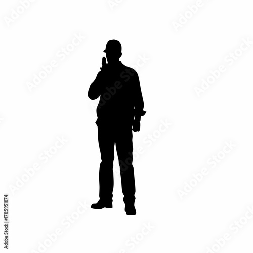 Silhouette of inspector attending safety committee meeting isolated on white background