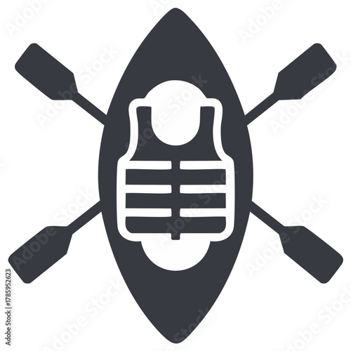 Kayaking icon with paddles and life vest illustration