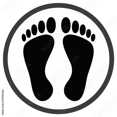 Human Footprints Barefoot Steps Icon Symbol in Circle Design