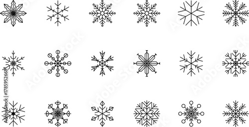 Snowflake snow freeze winter thin line outline icon. Snowflake icon. Keep frozen. Snowflake marking. Keep below zero. Air conditioner. Snowflakes thin line icon set. Vector PNG or Jpeg
