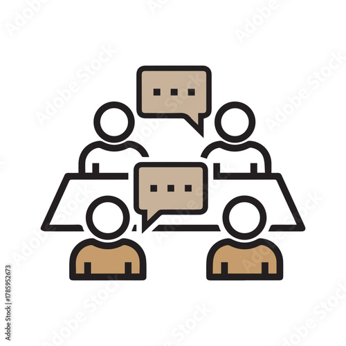 People sitting around a table having a discussion isolated on white background