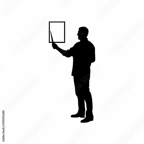 Silhouette of instructor teaching online freelancing skills isolated on white background