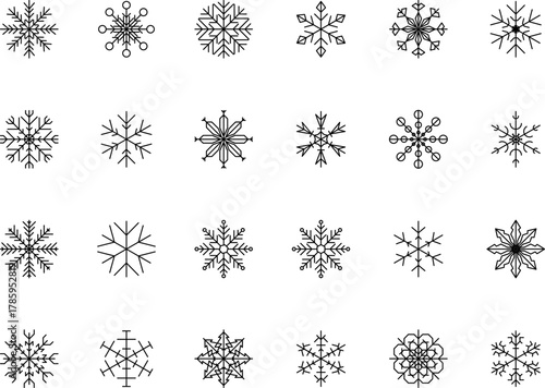 Snowflake snow freeze winter thin line outline icon. Snowflake icon. Keep frozen. Snowflake marking. Keep below zero. Air conditioner. Snowflakes thin line icon set. Vector PNG or Jpeg