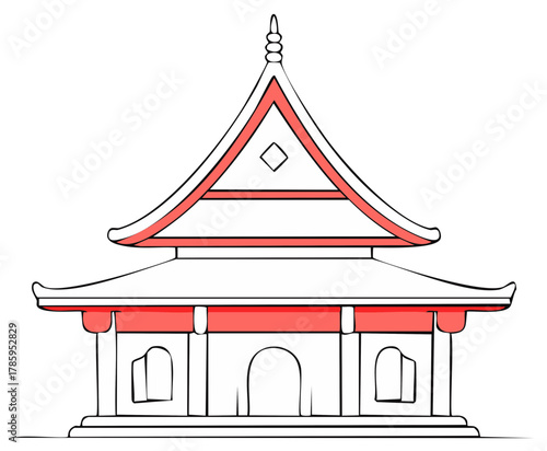 Pagoda Illustration with Red Accent Color Asian Architectural Style Icon