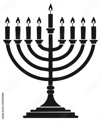 Menorah with Burning Candles Symbolizing Hanukkah Religious Celebration