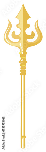 Golden Trident Weapon Ancient Mythological Symbol Divine Power Icon Graphic Illustration