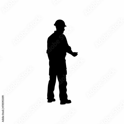 Safety officer silhouette demonstrating emergency evacuation route isolated on white background