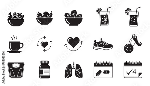 Health and wellness lifestyle icons collection