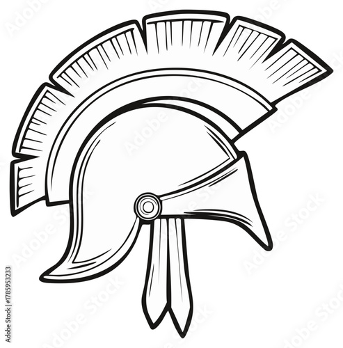 Spartan Helmet Illustration Black and White Graphic