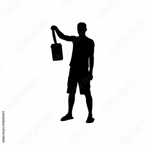 Skill development trainer silhouette demonstrating machine operation isolated on white background