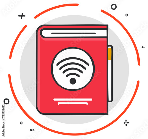 Wi-Fi symbol on a book cover representing e-learning, audiobook, and digital library concepts