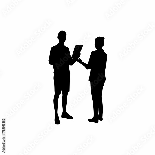 Silhouette of a trainer teaching digital literacy to women isolated on white background