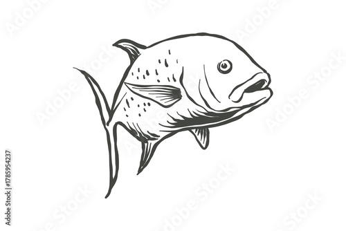 Hand Drawn Giant Trevally Fish Sketch Illustration