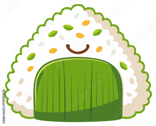 Cute Onigiri Rice Ball Character with Smile and Seaweed Wrap Illustration