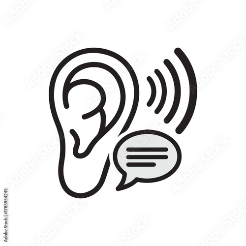 Hearing loss icon, deafness and communication problem isolated on white background