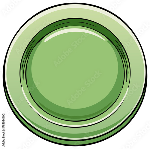 Illustration of a Green Ceramic Plate for Dining and Serving Food Items