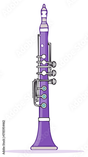 Vibrant purple oboe or clarinet woodwind musical instrument cartoon illustration