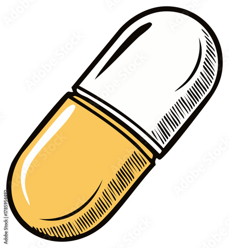 Vibrant Yellow and White Illustrated Medical Capsule Pill Icon for Pharmacy and Healthcare