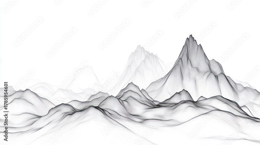 Obraz premium Abstract grayscale mountain range, ethereal landscape
