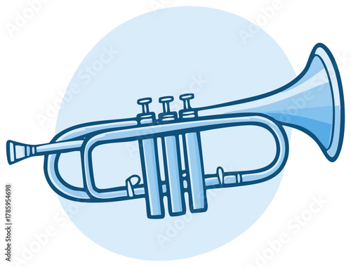 Stylized Blue Trumpet Musical Instrument Illustration