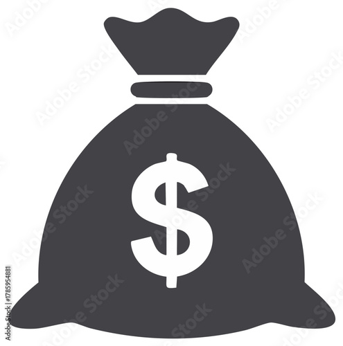 Money bag icon graphic, financial symbol, savings and investments concept, wealth and finance illustration