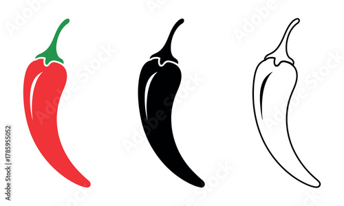 Hot Chili Pepper  Vector Spicy Food Silhouette for Cooking and Cuisine.