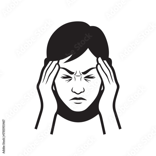 Woman suffering from a headache and holding her head, isolated on white background
