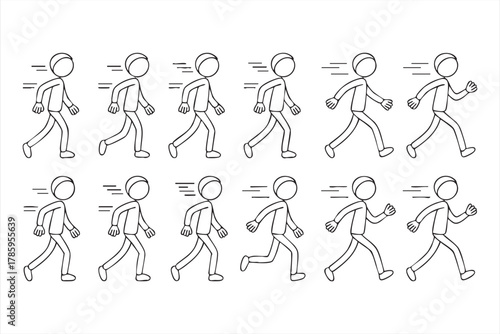 Outline sequence of walking and running stickman for kinetic concept illustration
