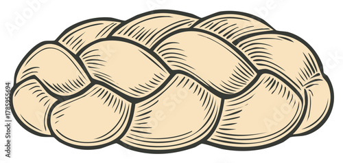 Vintage engraved style illustration of a fresh braided challah bread loaf