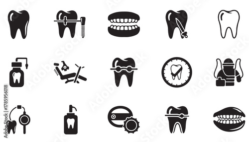 Dental care and treatment icons set